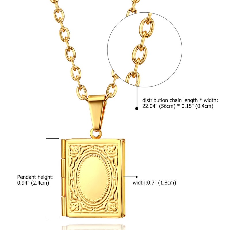 OIDEA Locket Necklace for Women Men: Stainless Steel Vintage Religious Bible Book Photo Locket Necklaces that Holds Pictures Jewelry Gifts Chain 22 Inch Gold - Image 3